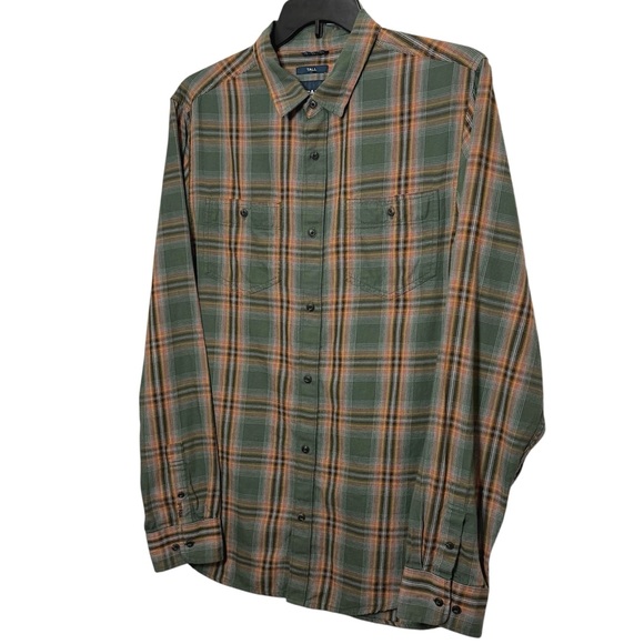 prAna Mens Dolberg Plaid Cotton Flannel Shirt in Kale Standard Fit Medium Tall - Picture 6 of 12